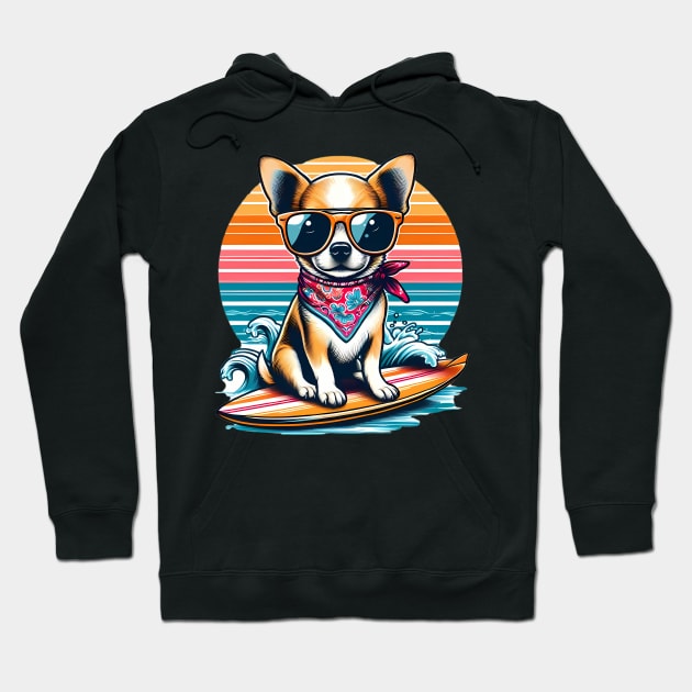 Funny Chihuahua with Sunglasses on a Surf Board Hoodie by CreativeSparkzz